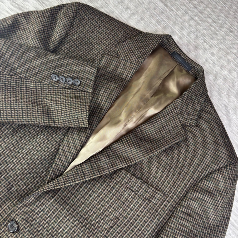 Lauren Ralph Lauren Men's Wool Houndstooth Blazer Sport Coat 42L Brown Green
